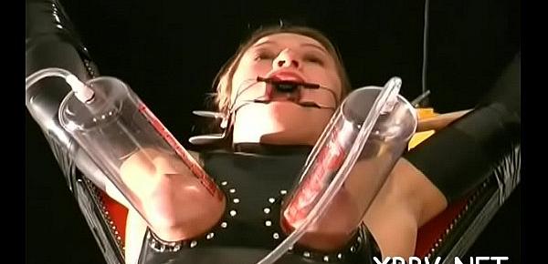  Obedient woman gets tits stimulated in harsh bdsm castigation